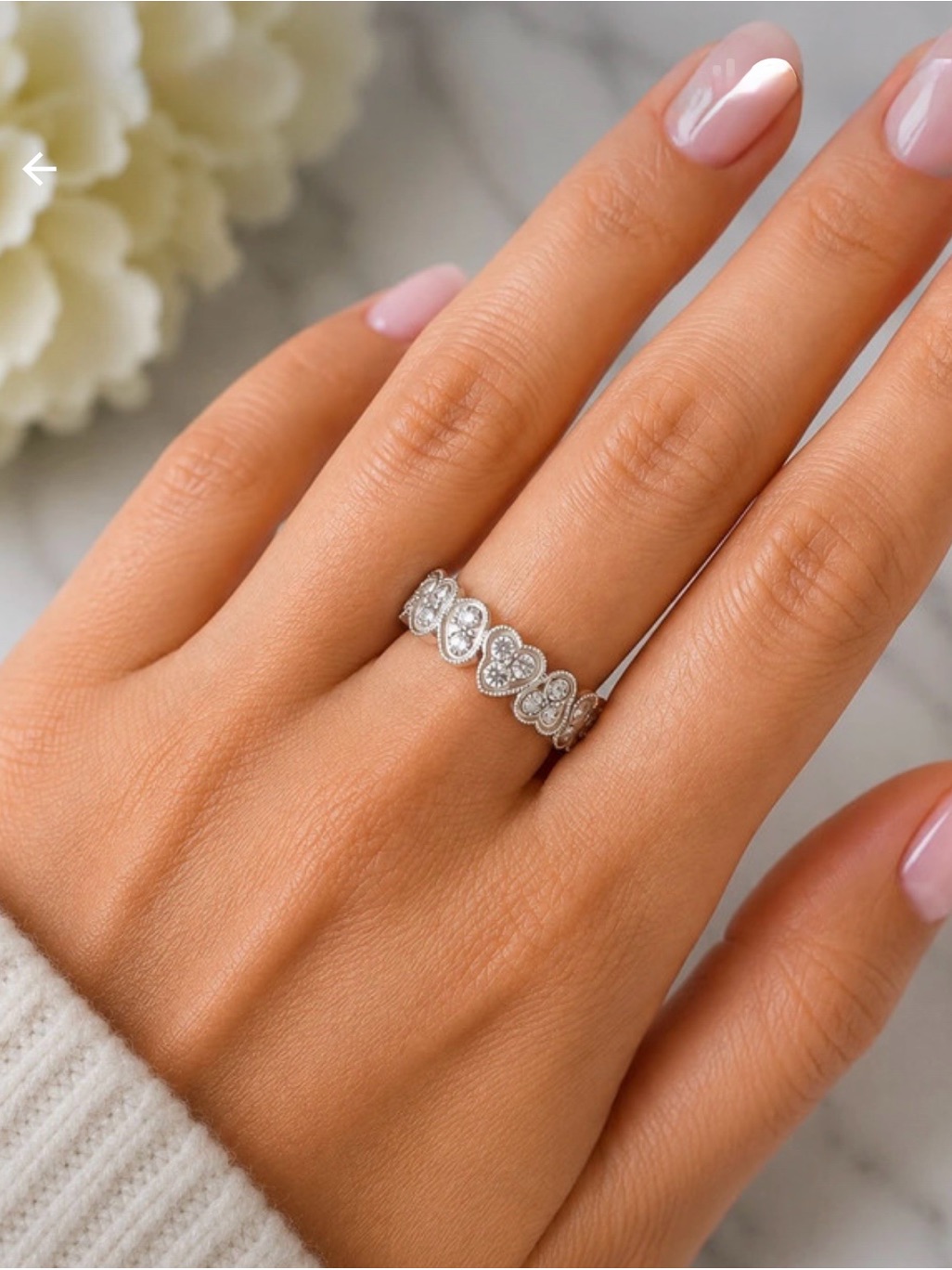 Silver Tone Reversible Crystal Heart Band Ring Size 75
